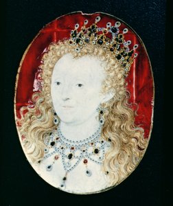 Miniature af dronning Elizabeth I (wc på vellum på spillekort) af Nicholas Hilliard