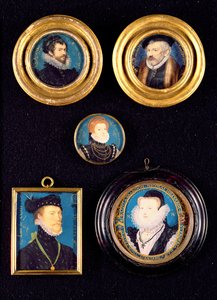 Miniaturer af Hilliards far og mor, selvportræt og ukendte portrætter af mand og kvinde