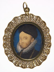 Portræt af en mand, ca. 1590 (w/c på vellum i en senere forgyldt metalramme) af Nicholas Hilliard