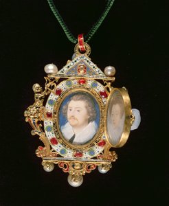 The Gresley Jewel, med miniatureportrætter af Sir Thomas Gresley og hans brud Catherine Walsingham (se også 14569)