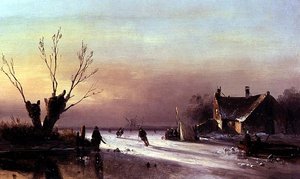 En aftenscene på is af Nicholas Jan Roosenboom