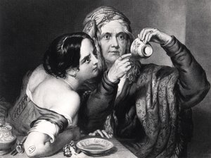 Forudsige fremtiden ved at læse kaffegrums, indgraveret af Charles William Sharpe (1818-99) af Nicholas Joseph Crowley