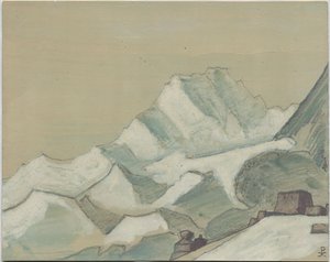 Himalaya hinsides skyerne, skitse, 1933 af Nicholas Roerich