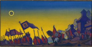 Igors kampagne. Inspireret af slavisk litteratur fra det 12. århundrede, episk digt baseret på prins Igor Sviatoslavitchs militære fakta, kendt som de modige (1151-1201 eller 1202). Værk af Nicolas Roerich (1874-1947), tempera på lærred af Nicholas Roerich