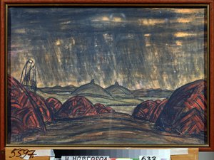 Polovtsien-lejren (eller Couman, Kouman). Forberedende indretning til operaen Prins Igor af Alexandre Borodin (Borodin) (1833-1887). Værk af Nicholas Roerich (1874-1947), pastel på pap af Nicholas Roerich