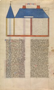 Højde af Salomons tempel, et af seks illustrerede blade fra Postilla..., ca. 1360-1380. af Nicholas of Lyra