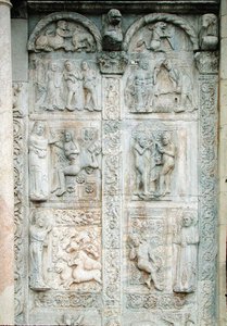 Historien om Adam og Eva, fra den sydlige side af det vestlige våbenhus, ca. 1120-38 (marmor) af Nicholaus Nicholaus