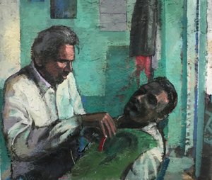 Barbershop, 2017-23 (olie på plade)