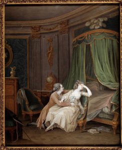 Sen omvendelse En mand bekender sandsynligvis en vantro til sin forlovede, der besvimer. Maleri af Niklas Lavreince (1737-1807) Paris fra det 18. århundrede, Musee Cognacq Jay