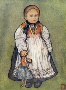 Norge: A Baby of Telemarken (farve litho) af Nico Jungman