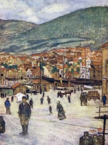 Norge: Bergen (farve litho) af Nico Jungman