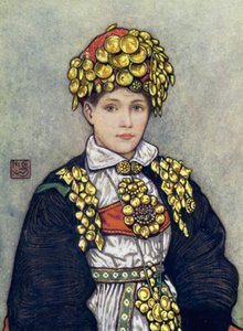 Norge: Saetersdalen Bride (farve litho) af Nico Jungman