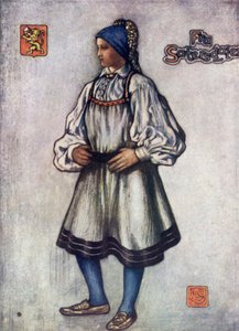 Norge: Saetersdalen Bondepige (farve litho) af Nico Jungman