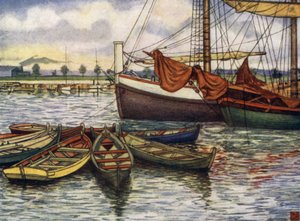 Norge: Trondhjem, Gamle både (farve litho) af Nico Jungman