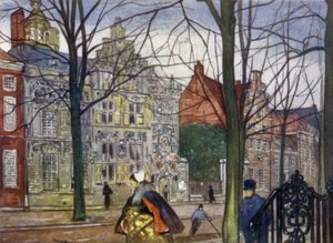 Oude Delft (farvelitografi) af Nico Jungman