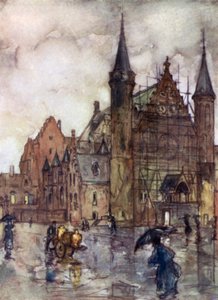 Binnenhof, Haag (farve litho) af Nico Jungman
