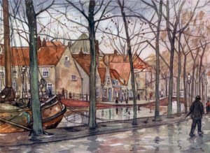 Havnen, Haag (farve litho) af Nico Jungman
