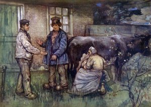 Salget af en ko (farve litho) af Nico Jungman