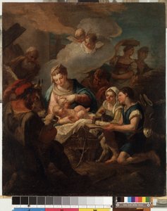 ""Tilbedelse af Kristusbarnet"" (The Adoration of the Christ Child) Maleri af Nicola Grassi (1682-1748) Mikalojus Konstantinas Ciurlionis Museum of Fine Arts fra det 18. århundrede, Kaunas, Litauen af Nicolò Grassi
