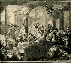 Jesus driver købmænd fra templet, olie på lærred af Nicola Malinconico (1663-1721), Basilica of Sant
