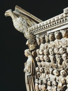 Pergamon eller prædikestol, af Nicola Pisano (aktiv 1258-1278), Detail, Siena Cathedral, Toscana, 1265-1269 af Nicola Pisano