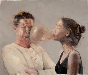Bubble I (Pige med bokser), 2020 (olie på lærred)