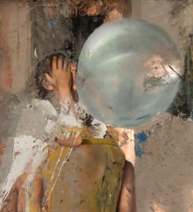Bubble VI (Siddende pige), 2020 (olie på kobber)