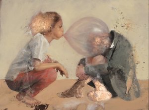 Børn på hug - boble 2, 2020 (olie på kobber) af Nicola Pucci