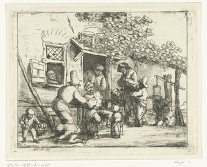 To gademusikanter foran et hus af Nicolaas Albrecht