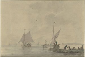 Stille indre vandvej med en fortøjningsbåd