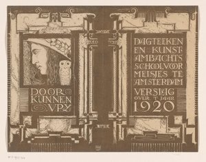 Banddesign til: Dagens rapport Tegne- og kunsthåndværksskole for piger i Amsterdam omkring år 1920 af Nicolaas van de Vecht