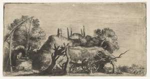 Landskab med en brønd og en vogn af Nicolaes Anthoni Flinck (attributed to)