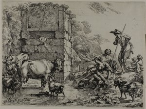 Ko drikker af Nicolaes Berchem