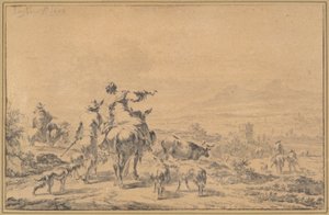 Hyrder i et italiensk landskab af Nicolaes Berchem