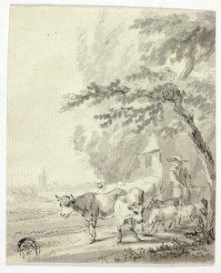 Mand der hyrde køer og får af Nicolaes Berchem