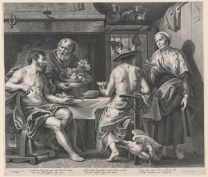 Jupiter og Merkur Underholdt af Philemon og Baucis af Nicolaes Lauwers, after Jacob Jordaens