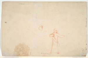 Abraham underholder englene (rekto); Kvinde, der står og studerer et hoved (verso) af Nicolaes Maes