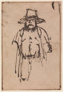 En stående mand med bredskygget hat af Nicolaes Maes