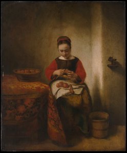 Ung kvinde skræller æbler af Nicolaes Maes
