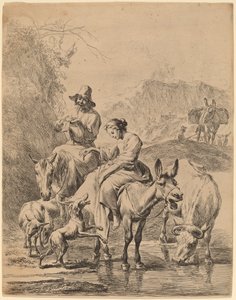 Hyrdinde på et æsel af Nicolaes Pietersz Berchem