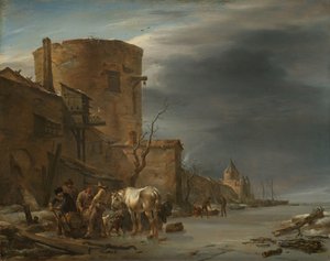 Bymuren i Haarlem om vinteren af Nicolaes Pietersz Berchem