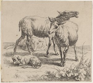 Tre får og et lam af Nicolaes Pietersz Berchem