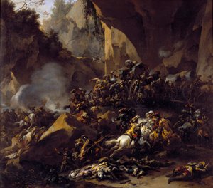Rejsende angrebet af røvere af Nicolaes Pietersz Berchem