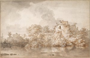 Flodlandskab nær Montfoort af Nicolaes Pietersz. Berchem