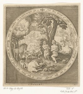 Adam og Eva i paradis Fra skabelse til uddrivelse fra paradis (serietitel) af Nicolaes de Bruyn