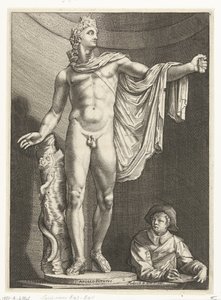 Apollo Belvedere Apollo Pythivs (titel på objekt) Tre antikke statuer i Rom efter Goltzius (serietitel) af Nicolaes de Bruyn