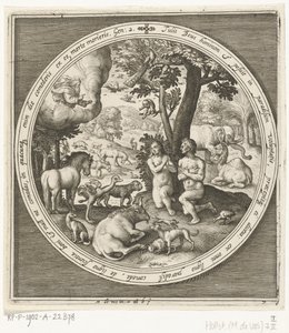Skabelsens syvende dag: Adam og Eva i paradis Fra skabelse til uddrivelse fra paradis (serietitel) af Nicolaes de Bruyn