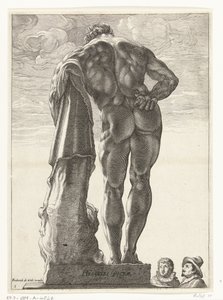 Hercules Farnese Hercules Victor (titel på objekt) Tre antikke statuer i Rom efter Goltzius (serietitel) af Nicolaes de Bruyn