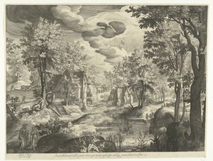 Landskab med Hagar og Ismael af Nicolaes de Bruyn