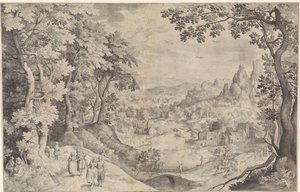 Landskab med hjortejagt af Nicolaes de Bruyn